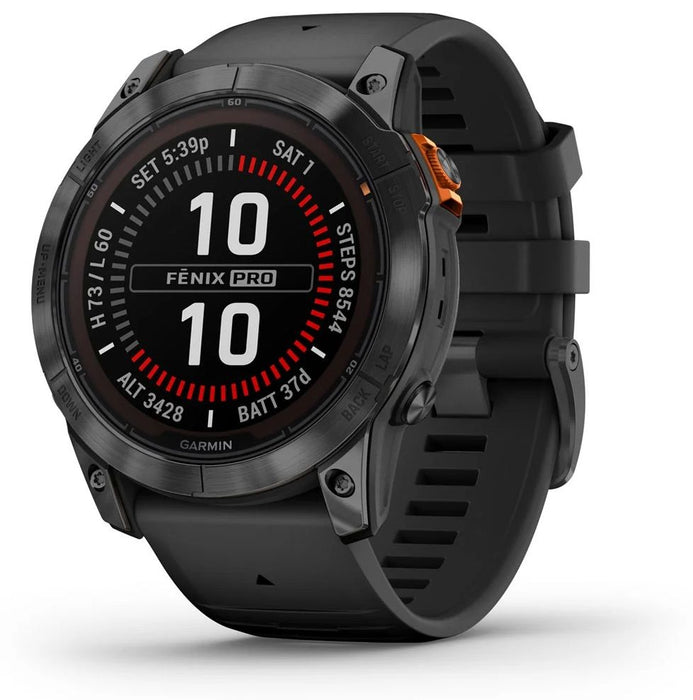 Garmin Fenix 7X Pro Solar Smart Watch 51mm, GPS, Black with Black Silicone Band EU