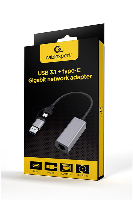 Gembird A-USB3AC-LAN-01 USB 3.1 + type-C Gigabit network adapter, space grey