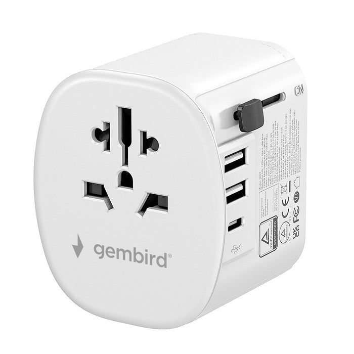Gembird TPA-EU2A1C15-01-W Grounded universal travel power adapter, 15 W, white