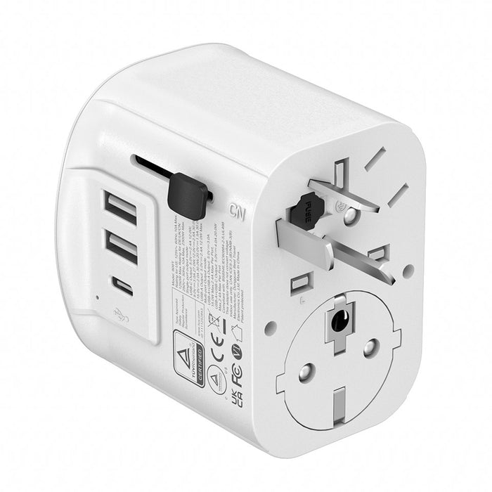 Gembird TPA-EU2A1C15-01-W Grounded universal travel power adapter, 15 W, white