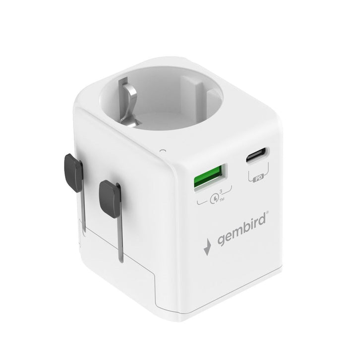 Gembird TPA-EU1A1C20-01-W Grounded universal travel power adapter, 20 W, white