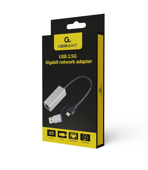 Gembird A-USB3AC-LAN2G-01 USB 2.5G Gigabit network adapter, space grey
