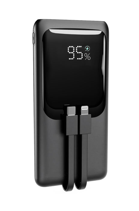 Gembird PB10-PD20-LCD-01 Fast charging power bank with integrated cables, 20W, 10000 mAh, black