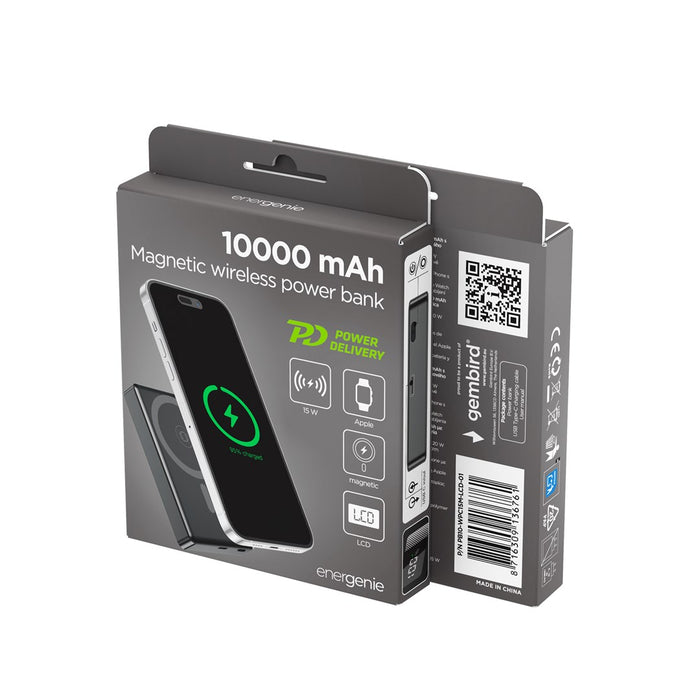 Gembird PB10-WPC15M-LCD-01 Magnetic wireless powerbank with LCD, 15W, 10000 mAh, black