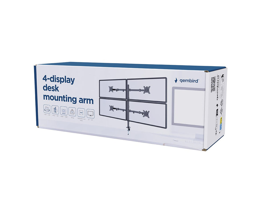 Gembird MA-D4-01 Adjustable desk 4-display mounting arm (rotate, tilt, swivel), 13”-32”, up to 10kg per screen