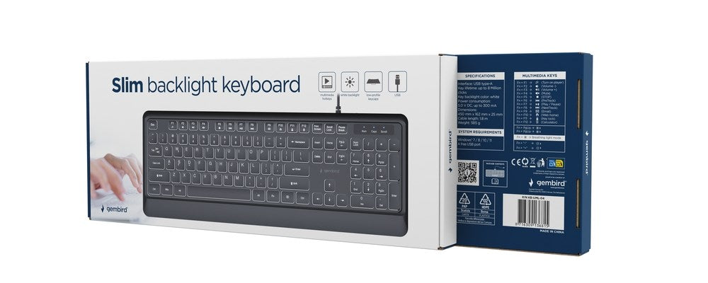 Gembird KB-UML-04 Slim wired backlight keyboard, black, US layout