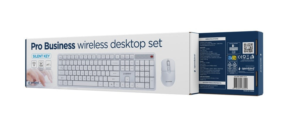 Gembird KBS-WMS-01-W Silent key Pro Business wireless desktop set, white, US layout