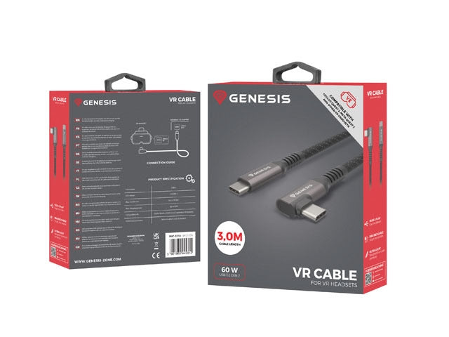Genesis Cable USB-C M/M 3.1 GEN 2 10GB/S PD60W VR 3m Black - Аксесоари<<<GENESIS компютърна