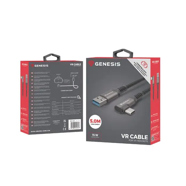 Genesis Cable USB-C(M)->USB-A(M) 3.1 GEN 1 5GB/S PD15W VR 5m Black - Аксесоари<<<GENESIS компютърна