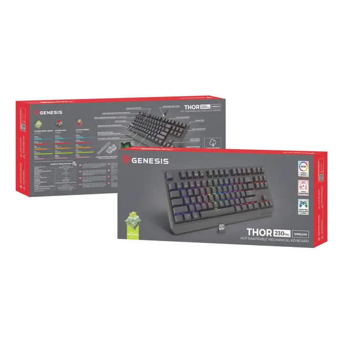 GENESIS Thor 230 TKL keyboard Gaming USB + RF Wireless + Bluetooth QWERTY US English Black