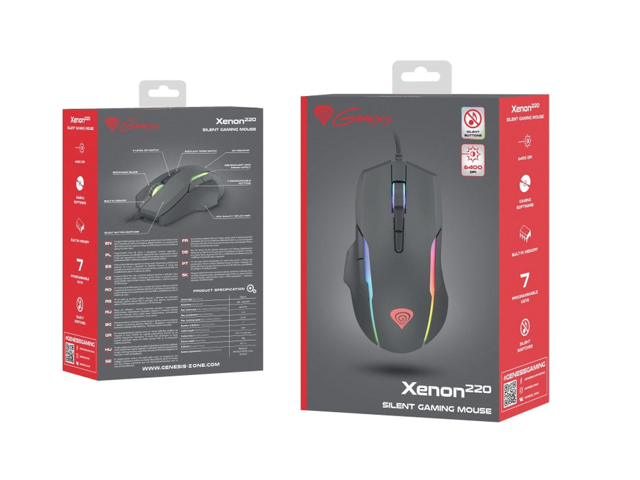 Genesis Gaming Mouse Xenon 220 6400dpi with Software Illuminated Black