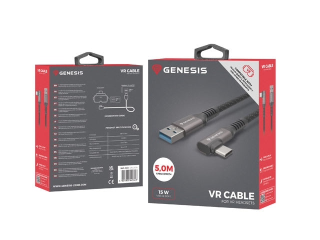 Genesis Cable USB-C(M)->USB-A(M) 3.1 GEN 1, 5GB/S PD15W VR, 5m, Black