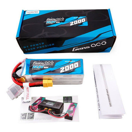 Gens ace 2000mAh 22.8V 60C 6S1P High Voltage Lipo Battery Pack with XT60 Plug - Lithium and NiMH<<<Batteries<<<RC