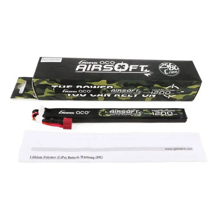 Gens Ace 25C 1200mAh 3S1P 11.1V Airsoft Gun Lipo Battery with T Plug Long size - Lithium and NiMH<<<Batteries<<<RC