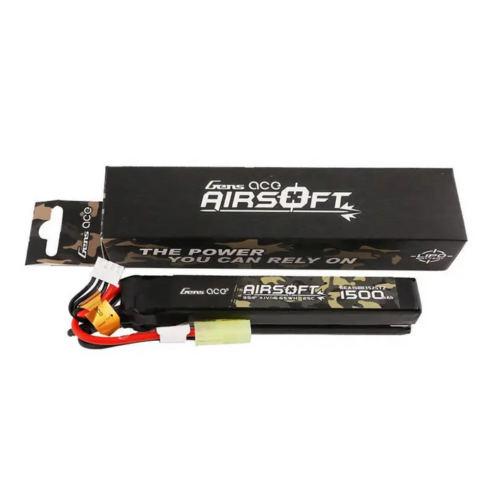 Gens ace 25C 1500mAh 3S1P 11.1V Nunchuck 2X Airsoft Gun Lipo Battery with mini Tamiya Plug - Lithium