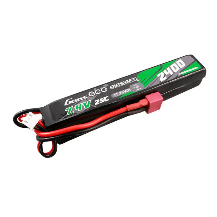 Gens ace 25C 2400mAh 2S2P 7.4V Saddle Airsoft Gun Lipo Battery with Mini Deans(T) Plug - Lithium