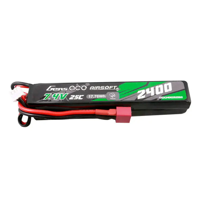 Gens ace 25C 2400mAh 2S2P 7.4V Saddle Airsoft Gun Lipo Battery with Mini Deans(T) Plug - Lithium