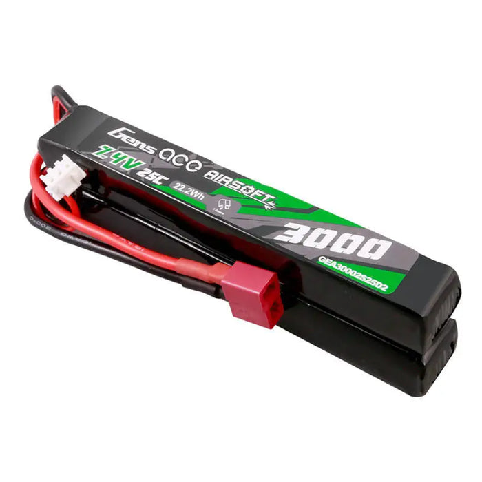 Gens ace 25C 3000mAh 2S2P 7.4V Saddle Airsoft Gun Lipo Battery with Mini Deans(T) Plug - Lithium