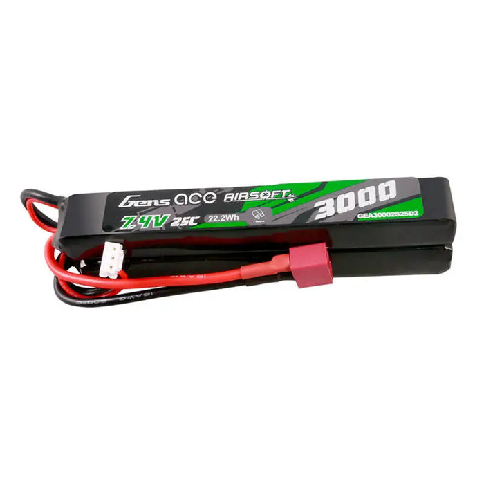 Gens ace 25C 3000mAh 2S2P 7.4V Saddle Airsoft Gun Lipo Battery with Mini Deans(T) Plug - Lithium