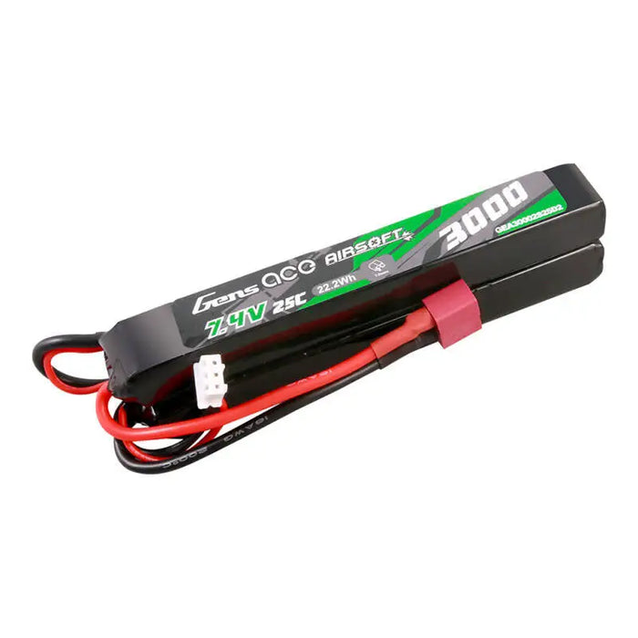 Gens ace 25C 3000mAh 2S2P 7.4V Saddle Airsoft Gun Lipo Battery with Mini Deans(T) Plug - Lithium