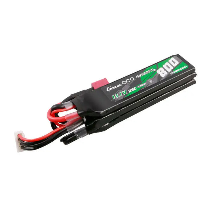 Gens ace 25C 800mAh 3S1P 11.1V NUNCHUCK 3X Airsoft Gun Lipo Battery with Deans(T) Plug - Lithium