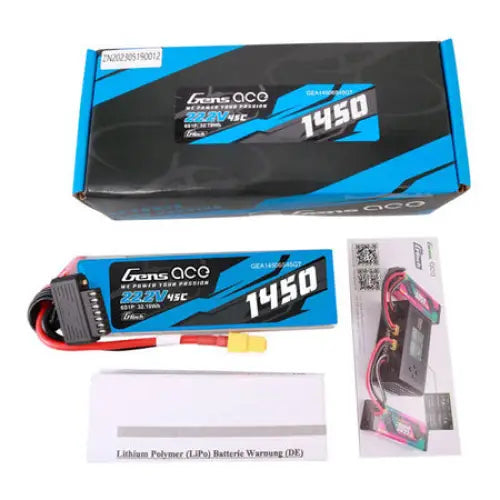 Gens Ace G-Tech 1450mAh 22.2V 45C 6S1P Lipo Battery Pack with XT60 Plug - Lithium and NiMH<<<Batteries<<<RC
