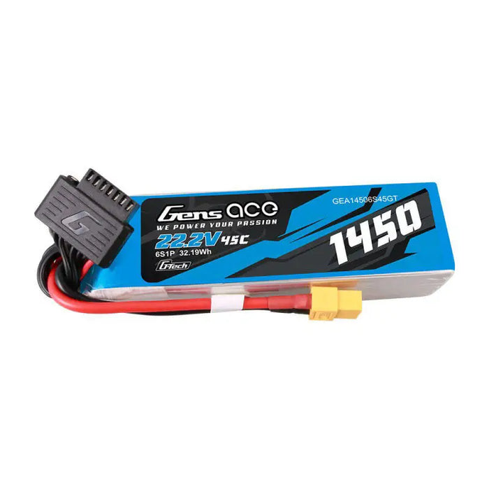 Gens Ace G-Tech 1450mAh 22.2V 45C 6S1P Lipo Battery Pack with XT60 Plug - Lithium and NiMH<<<Batteries<<<RC