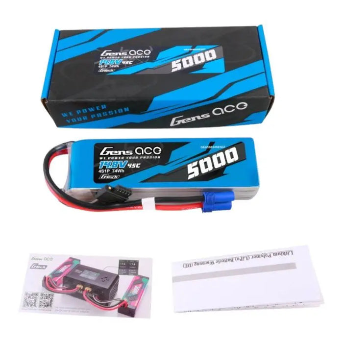 Gens ace G-Tech 5000mAh 14.8V 45C 4S1P Heli Lipo Battery with EC5 Plug - Lithium and NiMH<<<Batteries<<<RC