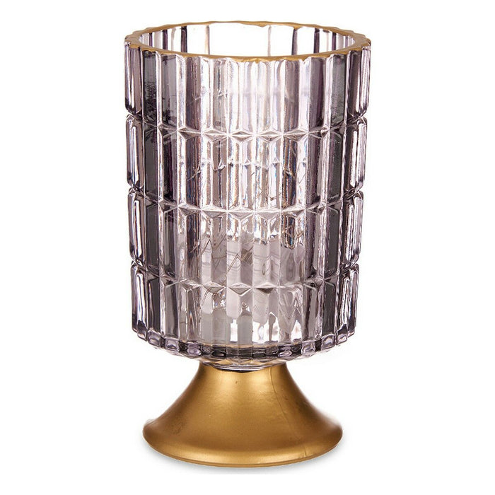 LED Lantern Gift Decor Grey Golden Metal Glass 10,7 x 18 x 10,7 cm