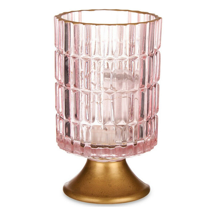 LED Lantern Gift Decor Pink Golden Glass Stripes 10,7 x 18 x 10,7 cm