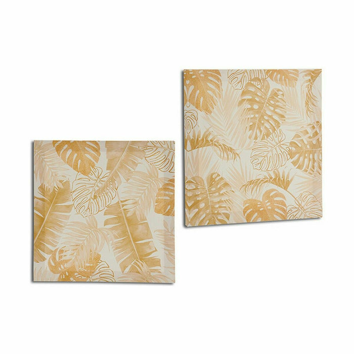 Canvas Gift Decor Golden Leaf of a plant 28 x 28 x 1,5 cm (36 Units)