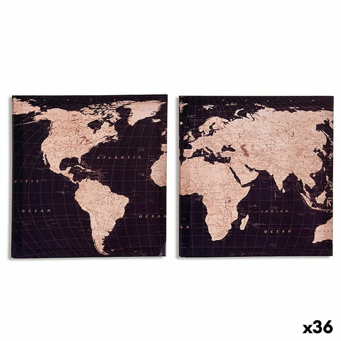 Canvas Gift Decor World Map 1,5 x 28 x 28 cm (36 Units)
