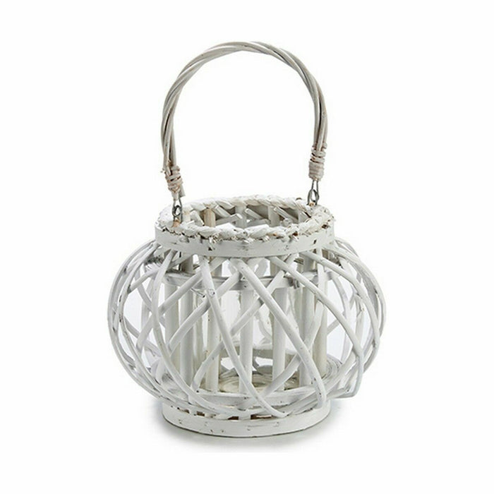 Candleholder Gift Decor White wicker Glass 30 x 19 x 25,5 cm (6 Units)