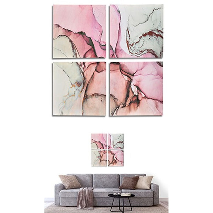 Canvas Gift Decor Canvas 35 x 7 x 35 cm Pink Marble (4 Pieces) (6 Units)
