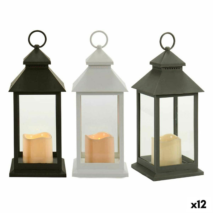 LED Lantern Gift Decor White Black Crystal Plastic 13,5 x 34,5 x 13,5 cm (12 Units)