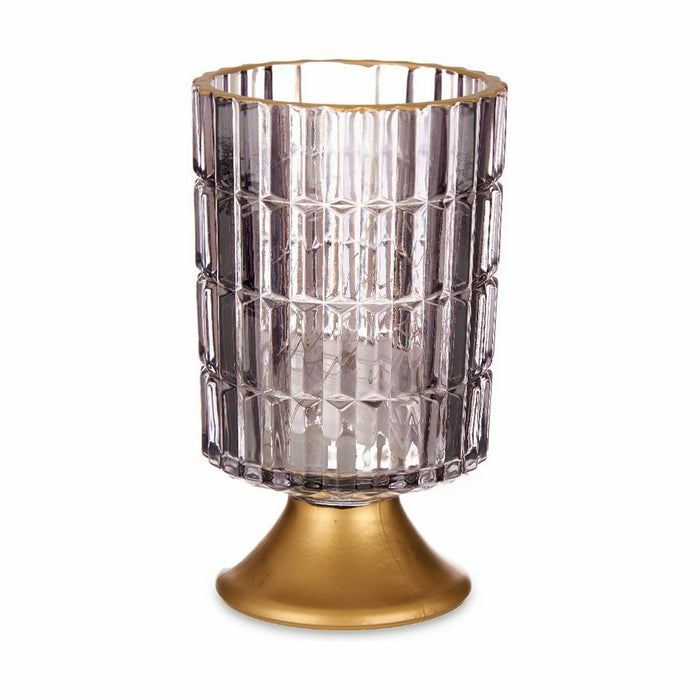 LED Lantern Gift Decor Grey Golden Glass 10,7 x 18 x 10,7 cm (6 Units)