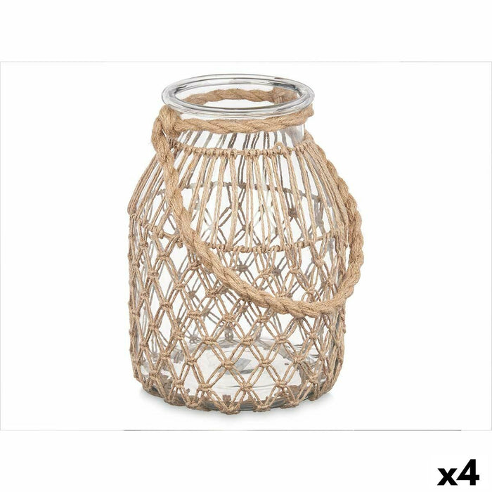 Candleholder Gift Decor Transparent Natural Glass Rope 20 x 30 cm 20 x 30 x 20 cm Tin (4 Units)
