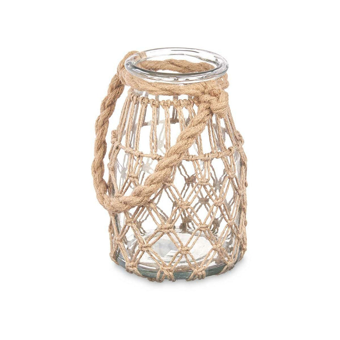 Candleholder Gift Decor Transparent Natural Glass Rope 14 x 21 cm 16 x 21 x 14 cm Tin (6 Units)