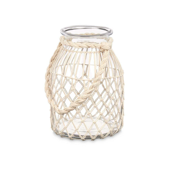 Candleholder Gift Decor White Transparent Glass Rope 20 x 30 cm 22 x 30 x 20 cm Tin (4 Units)
