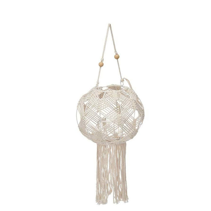 Lantern Gift Decor White Cotton Crystal Macrame 23 x 24 x 23 cm (4 Units)
