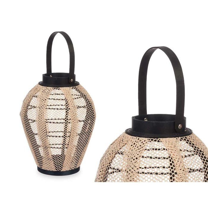 Lantern Gift Decor Black Beige Wood Cloth Glass Lantern 25 x 30 x 25 cm With handle (2 Units)