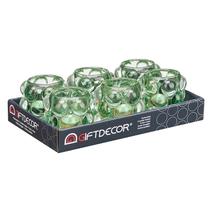 Candleholder Gift Decor Green Crystal 8,4 x 9 x 8,4 cm Microbeads (12 Units)