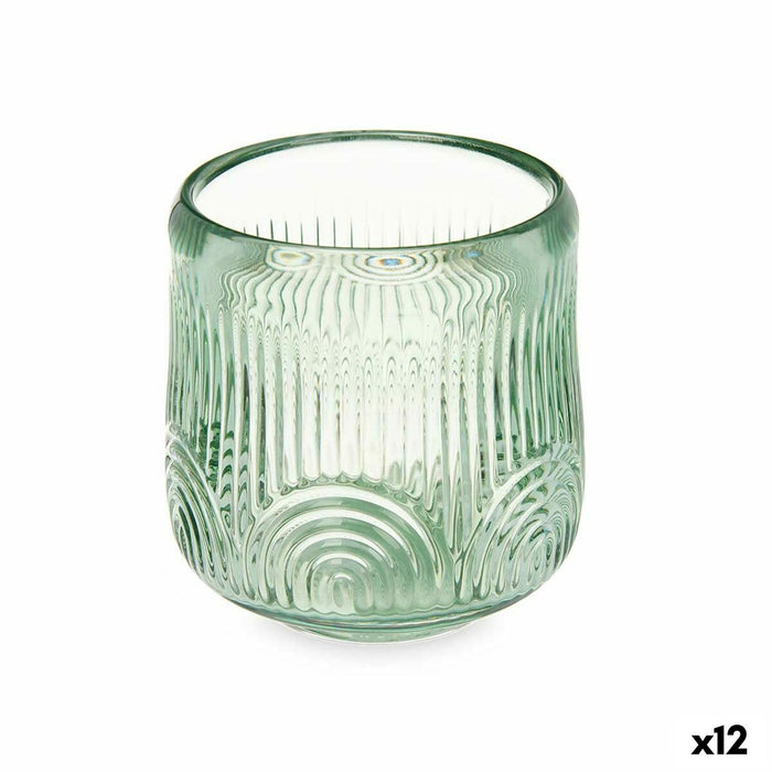 Candleholder Gift Decor Green Crystal 9 x 9,5 x 9 cm Stripes (12 Units)