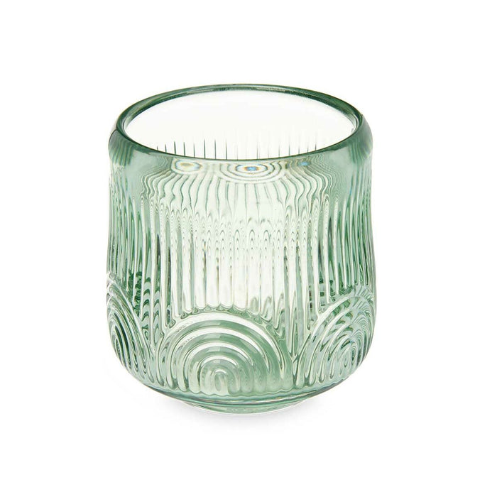 Candleholder Gift Decor Green Crystal 9 x 9,5 x 9 cm Stripes (12 Units)