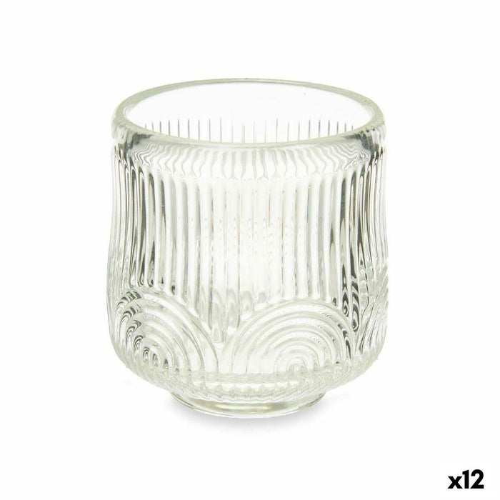 Candleholder Gift Decor Transparent Crystal 7,5 x 7,8 x 7,5 cm Stripes (12 Units)