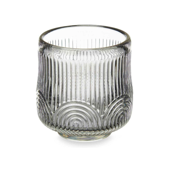 Candleholder Gift Decor Grey Crystal 7,5 x 7,8 x 7,5 cm Stripes (12 Units)