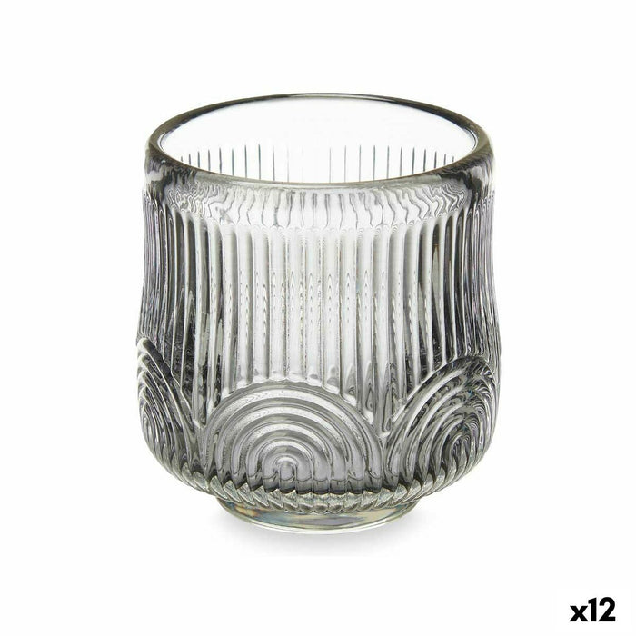 Candleholder Gift Decor Grey Crystal 7,5 x 7,8 x 7,5 cm Stripes (12 Units)
