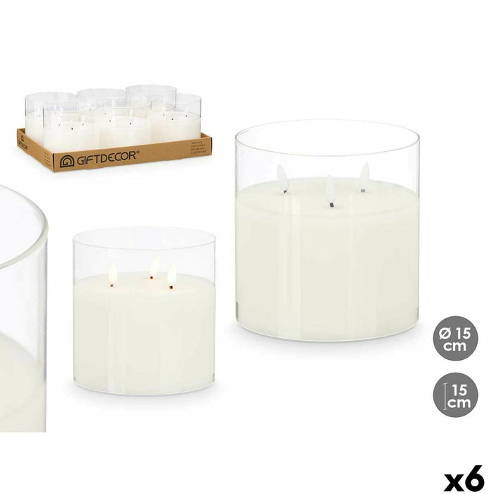 LED Candle Gift Decor White Transparent 15 x 15 x 15 cm (AA) (6 Units)