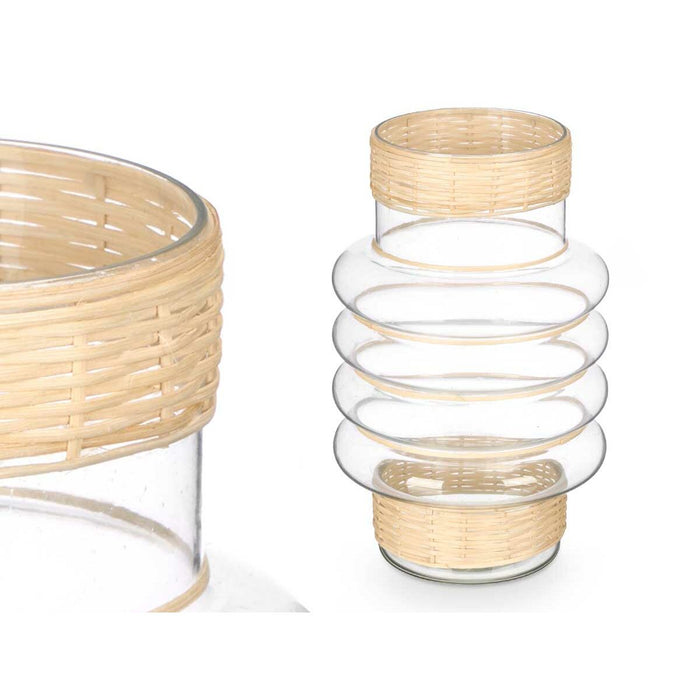 Candleholder Gift Decor Transparent Natural Glass Rattan 18 x 30 x 18 cm (6 Units)