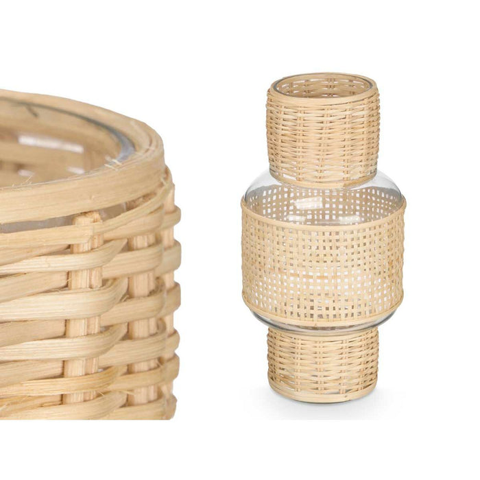 Candleholder Gift Decor Transparent Natural Glass Rattan 15,5 x 31 x 15,5 cm (6 Units)